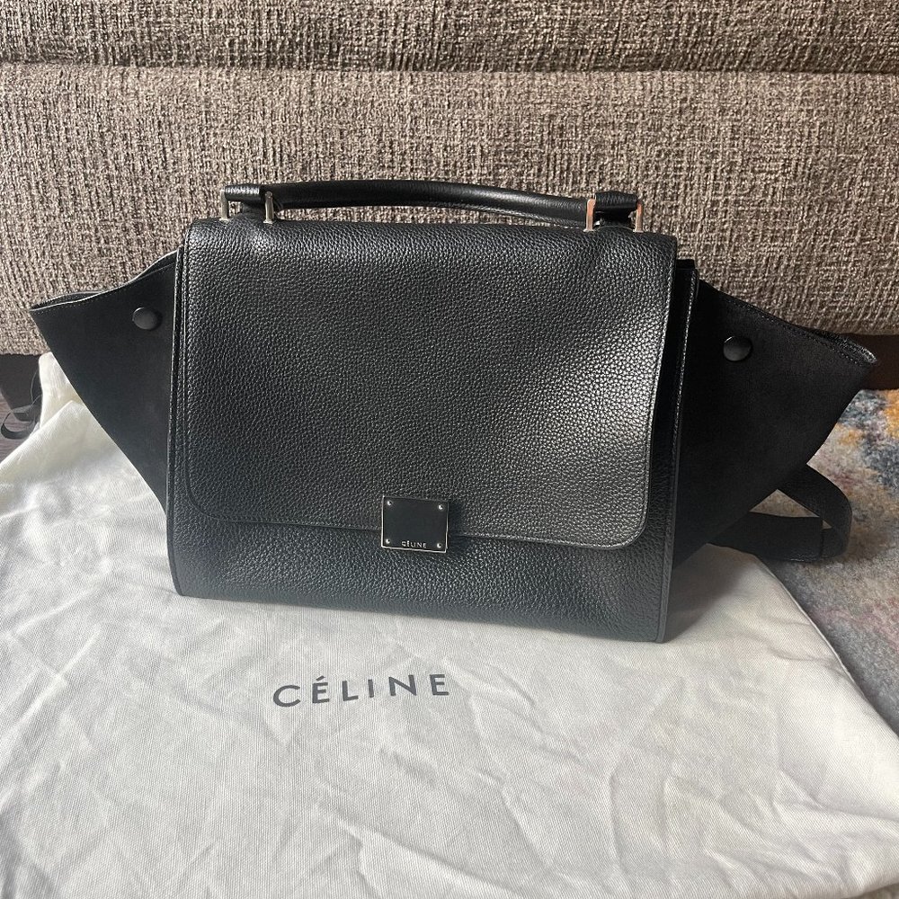 Celine Small Black Trapeze Leather Satchel Bag
